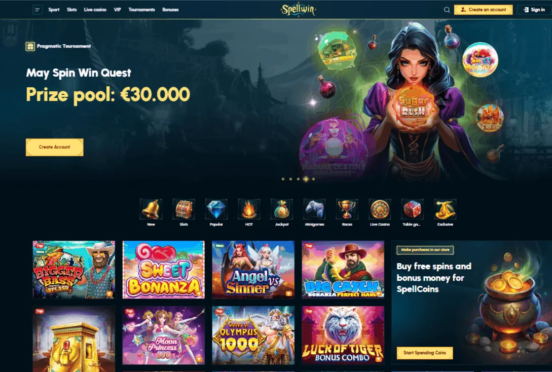 SpellWin Casino Accueil
