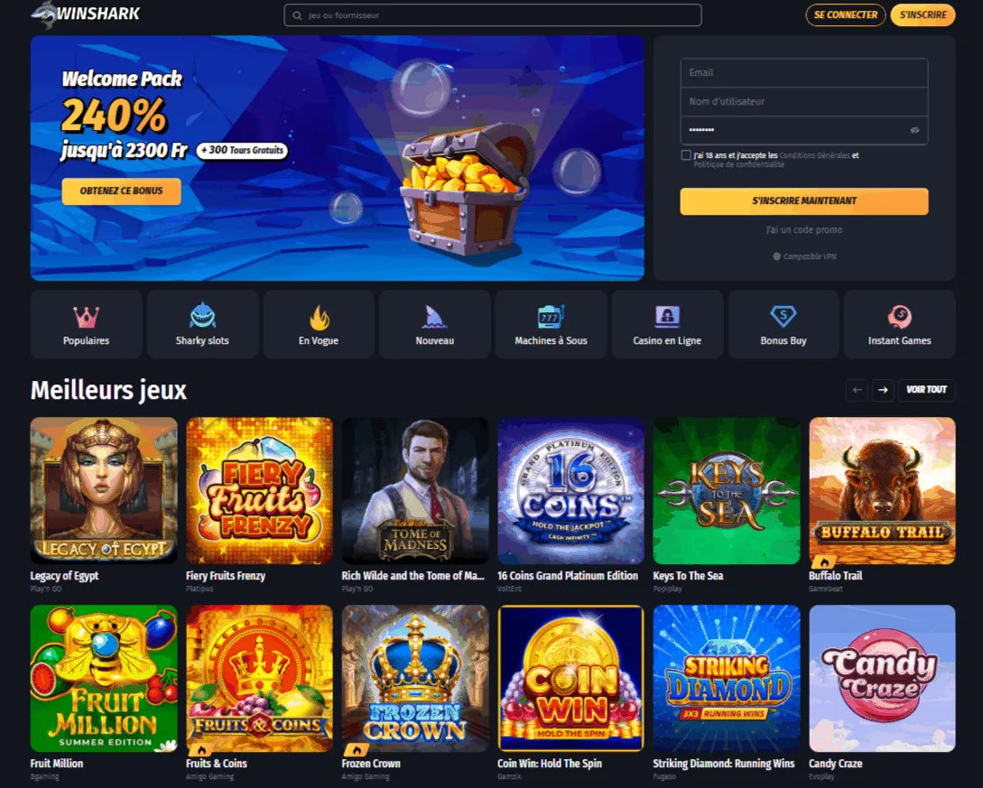 Winshark Casino Accueil