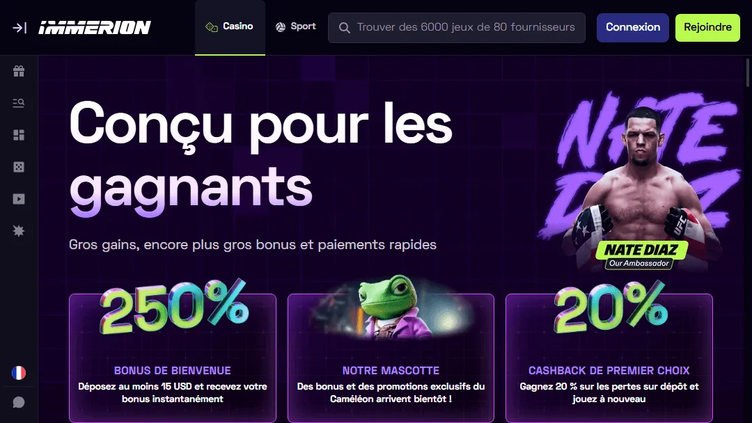 Bonus Page accueil Immerion Casino